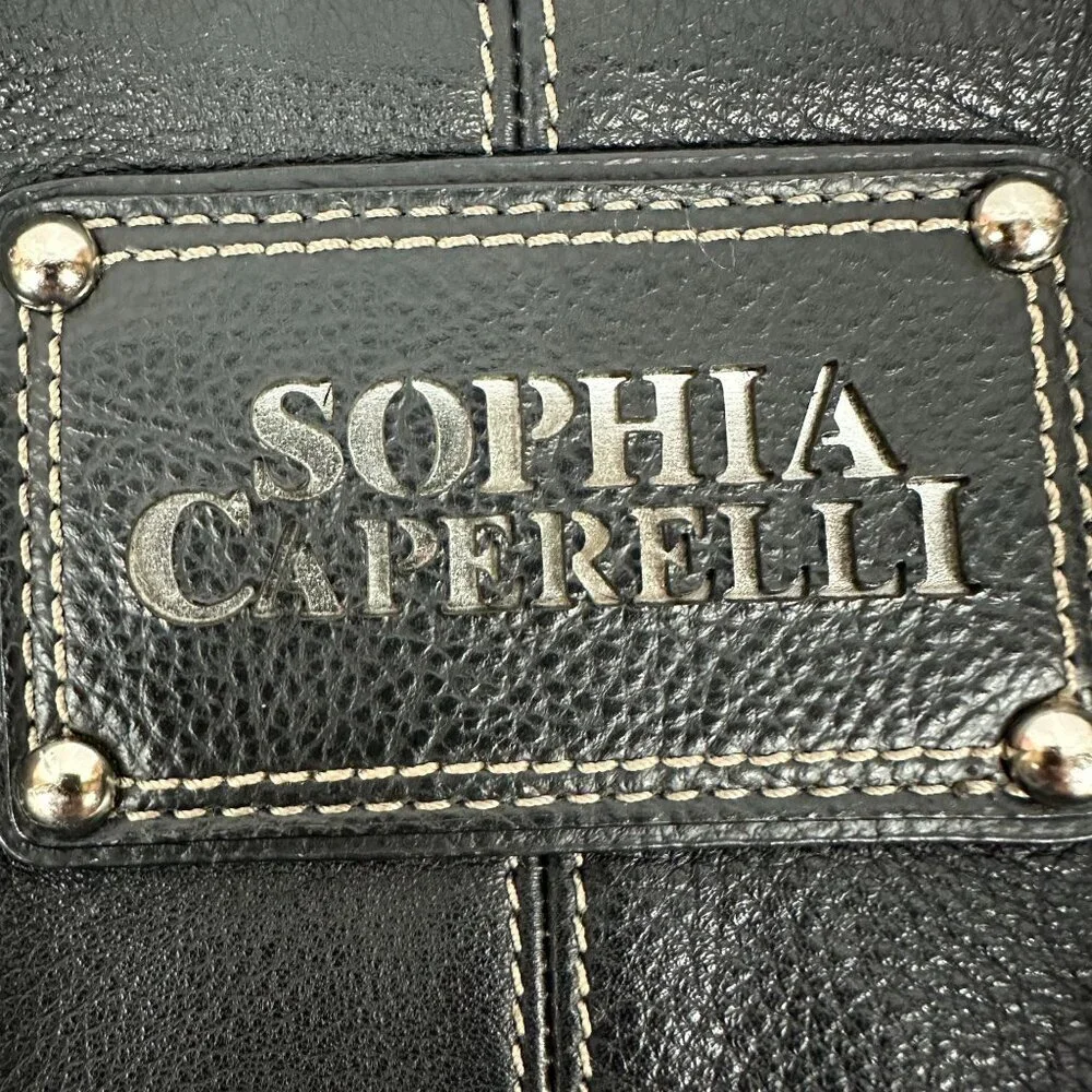 Sophia Caperelli Black Leather Hobo Shoulder Bag With Leopard Print Lining